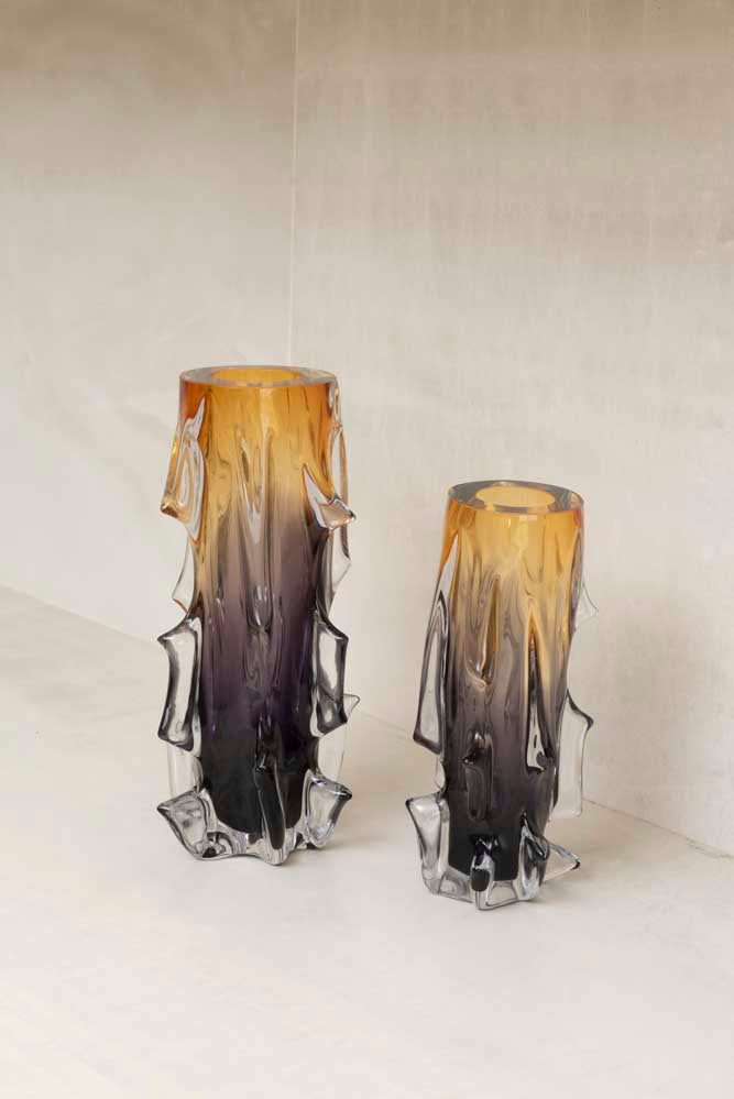 Vaso Ravello Vidro Murano – Tamanhos P e M (Âmbar com Roxo ou Cinza Quartzo)