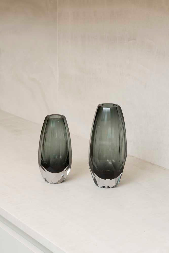Vaso Cristallo Vidro Murano – Tamanhos P e M (Âmbar, Cinza Quartzo, Verde Esmeralda)