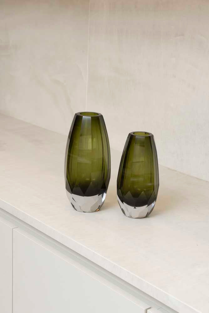 Vaso Cristallo Vidro Murano – Tamanhos P e M (Âmbar, Cinza Quartzo, Verde Esmeralda)