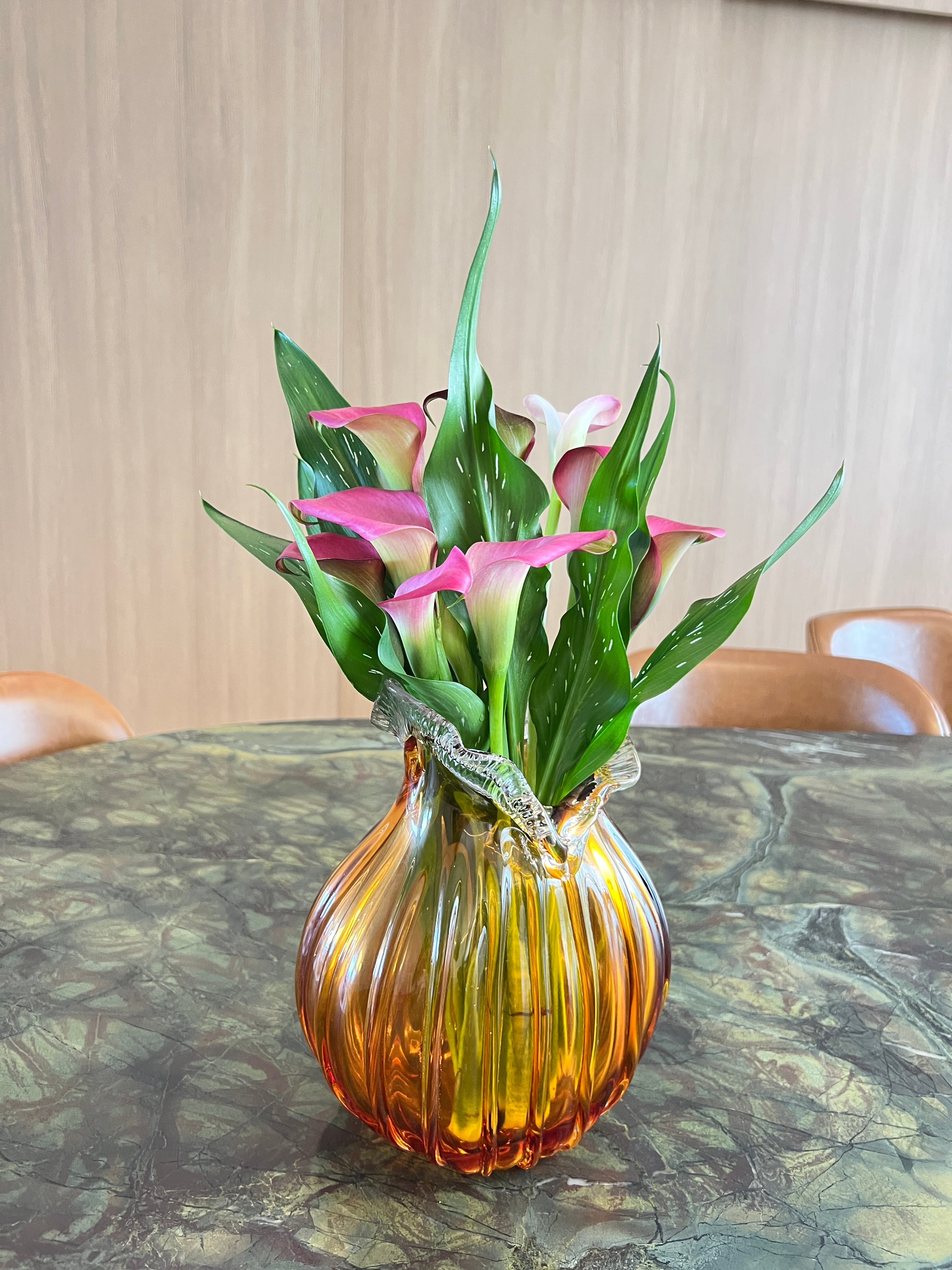 Vaso Soleil Vidro Murano – 26 cm (Âmbar, Azul Safira, Verde Esmeralda)