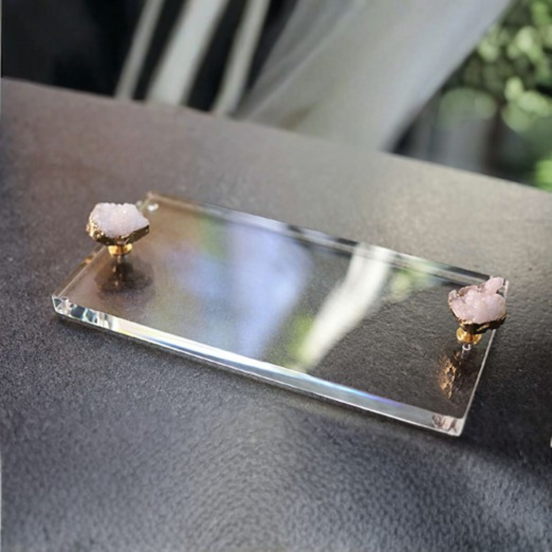 Bandeja em Acrílico com Alças de Pedra Natural – 30 cm