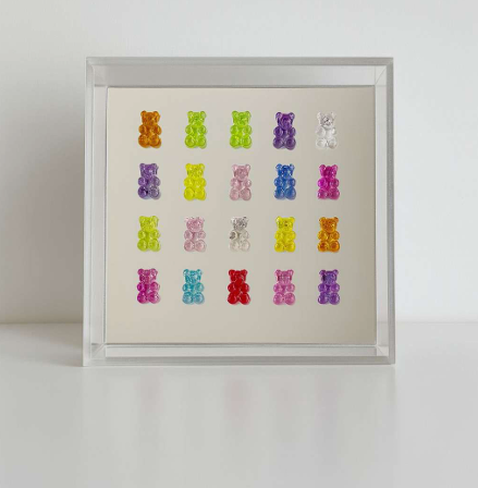 Caixa Ursinhos Coloridos em Acrílico Cristal com Fundo Espelhado – 14 cm