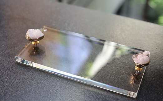 Bandeja em Acrílico com Alças de Pedra Natural – 30 cm