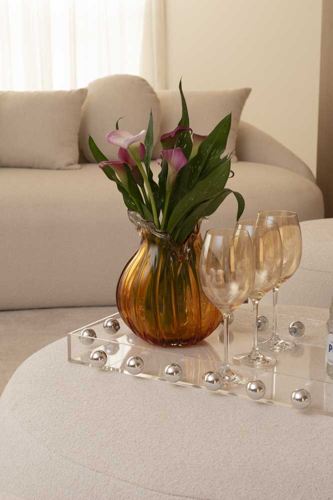 Bandeja Gris Acrílico Cristal com Esferas Metálicas – 58 cm