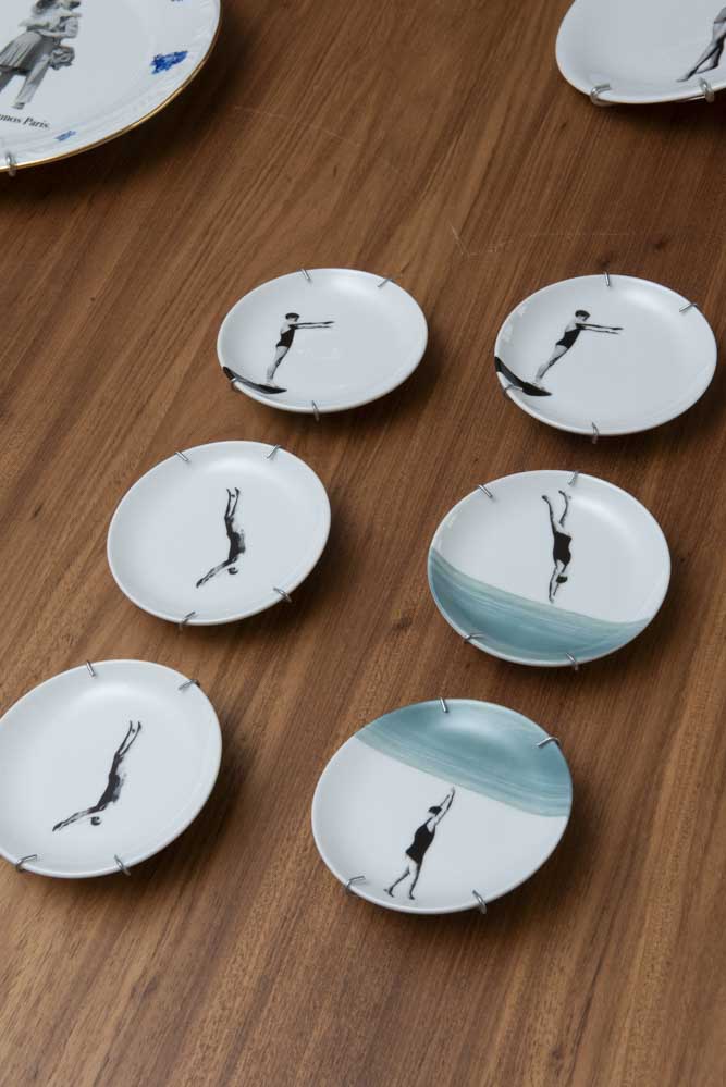 Conjunto 3 Pratos Decorativos de Porcelana 10cm – Série Mergulho