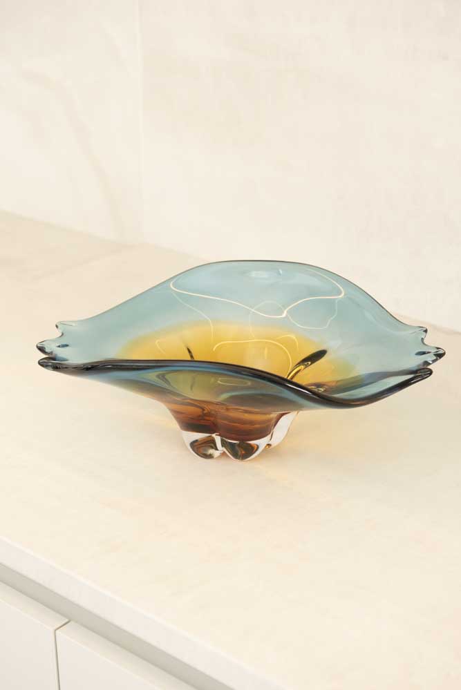 Centro de Mesa Capri Vidro Murano Azul Safira com Âmbar