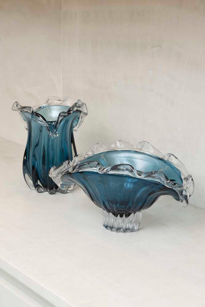Centro de Mesa Fiore Vidro Murano – 35 cm (Âmbar, Azul Safira, Verde Esmeralda)