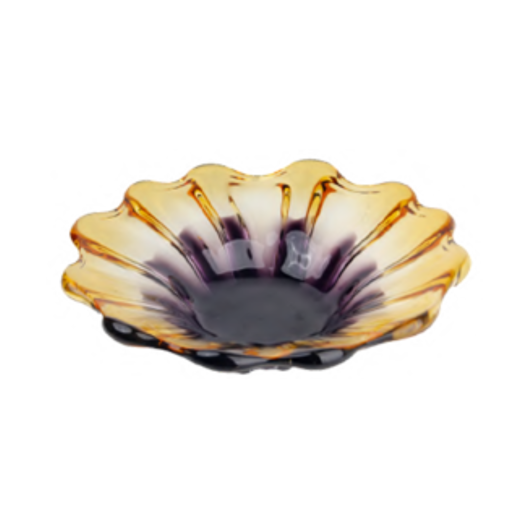Centro de Mesa Fiamma Vidro Murano – 34 cm Âmbar com Roxo Ametista