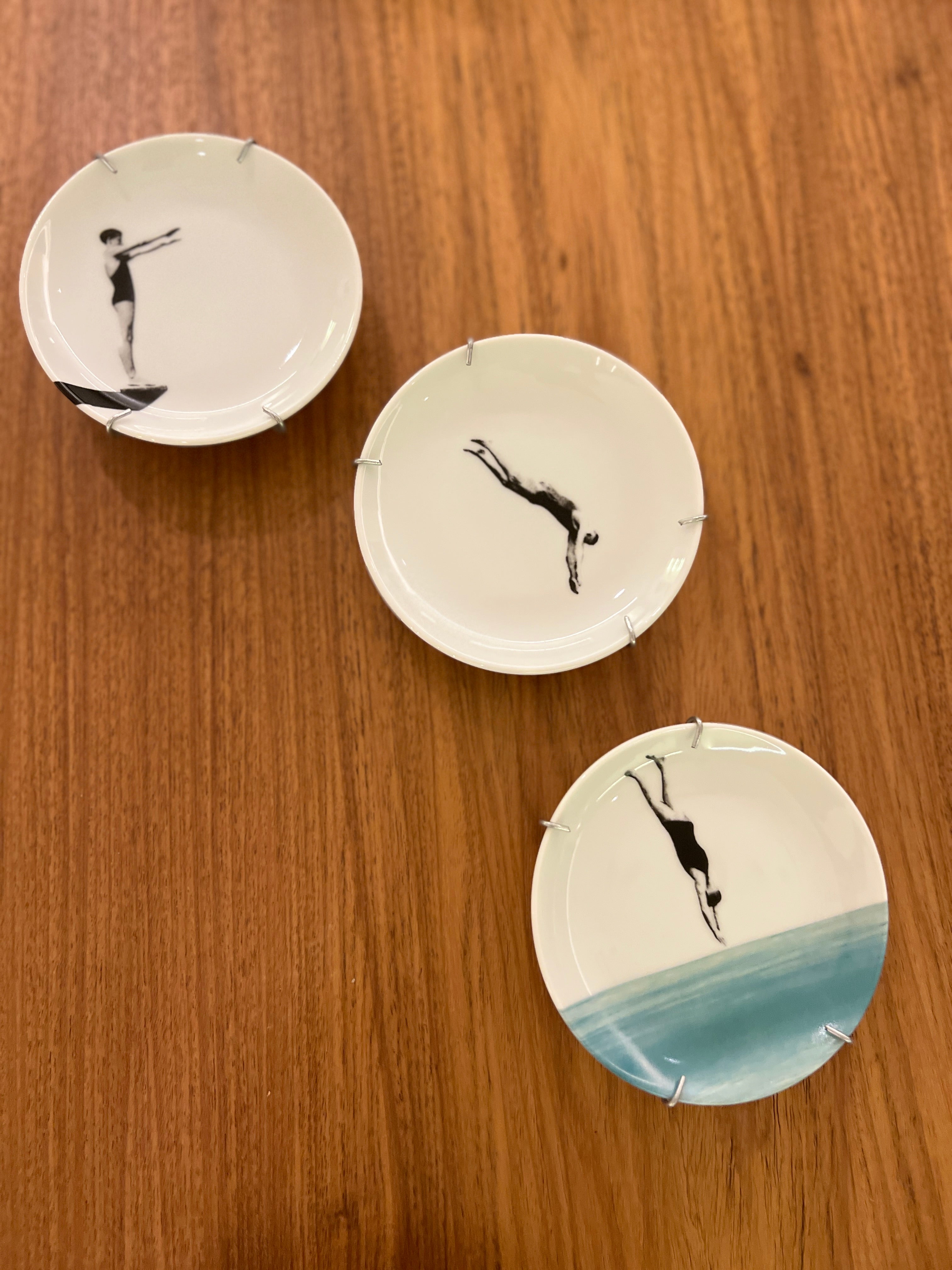 Conjunto 3 Pratos Decorativos de Porcelana 10cm – Série Mergulho