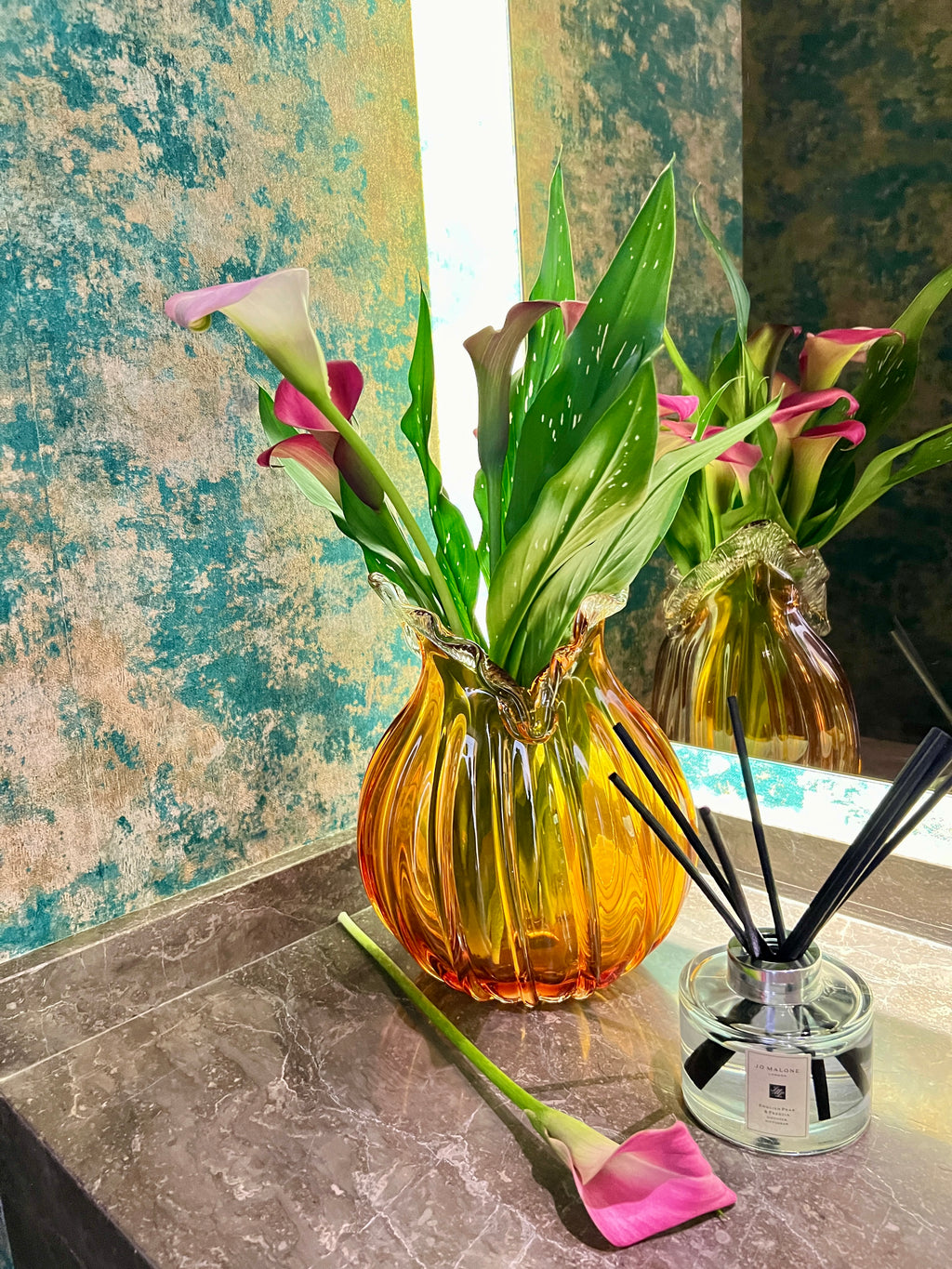 Vaso Soleil Vidro Murano – 26 cm (Âmbar, Azul Safira, Verde Esmeralda)