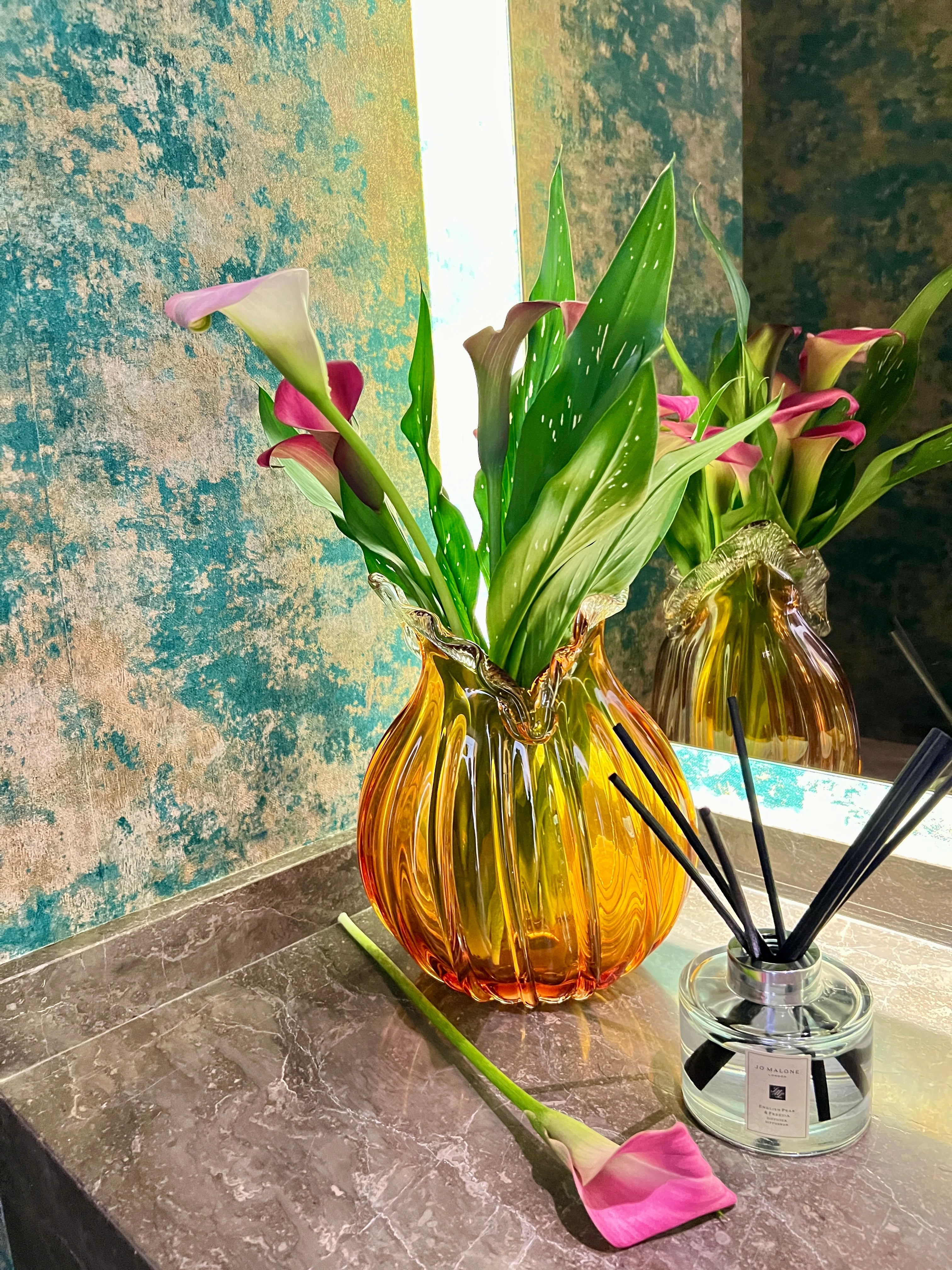 Vaso Soleil Vidro Murano – 26 cm (Âmbar, Azul Safira, Verde Esmeralda)