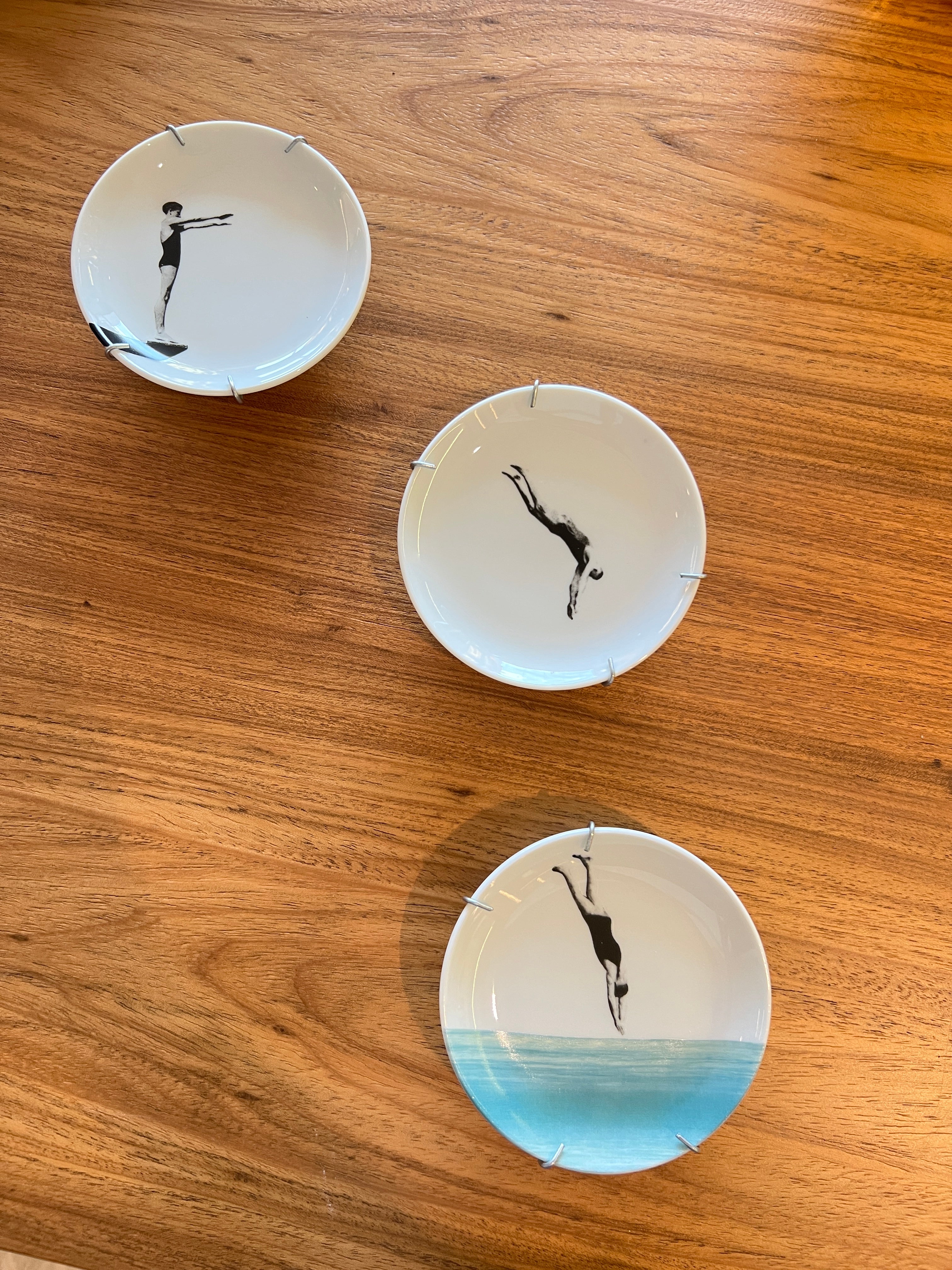 Conjunto 3 Pratos Decorativos de Porcelana 10cm – Série Mergulho