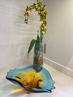 Centro de Mesa Capri Vidro Murano Azul Safira com Âmbar
