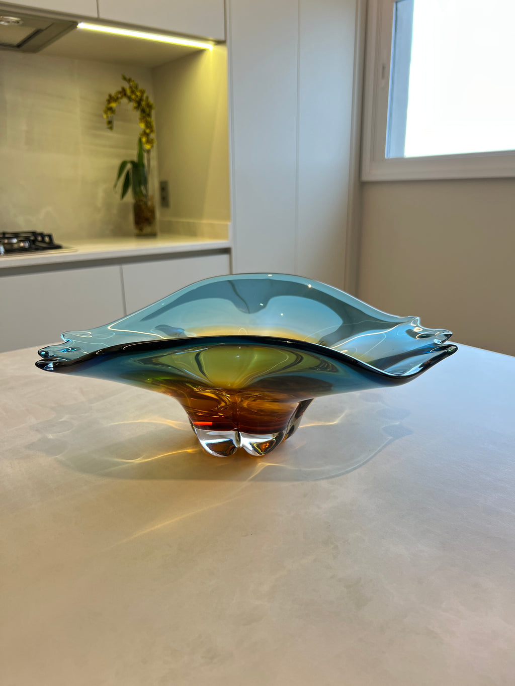 Centro de Mesa Capri Vidro Murano Azul Safira com Âmbar